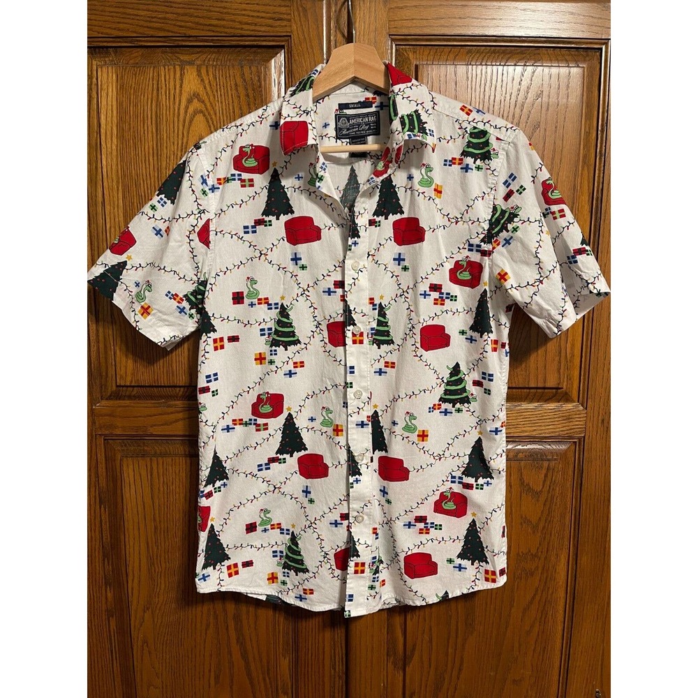 Men's American Rag Cartoon Christmas Tree Snake Shirt SZ S Cotton *READ